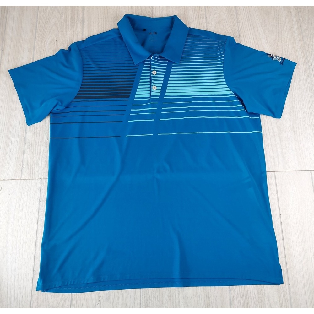 Adidas Golf Polo Shirt Mens XL Blue Adizero Striped Fiddlesticks Short Sleeve